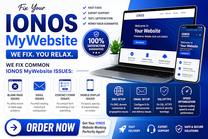 fix ionos mywebsite blank page contact form email mobile issues
