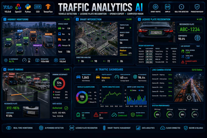 develop vehicle detection, license plate recognition and traffic analytics