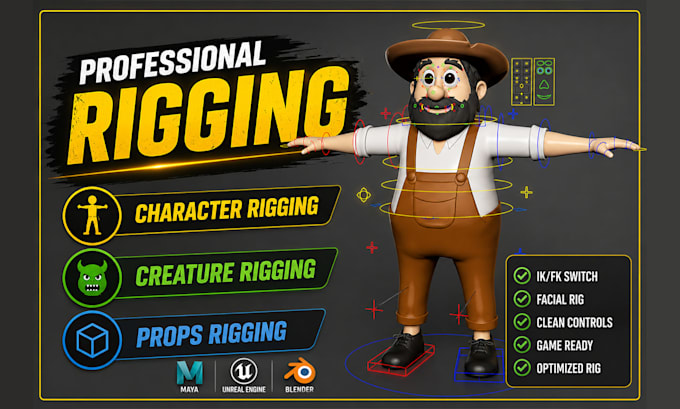 do character rigging and 3d models rigging professionally