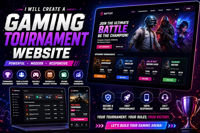 create tournament website for games with admin panel