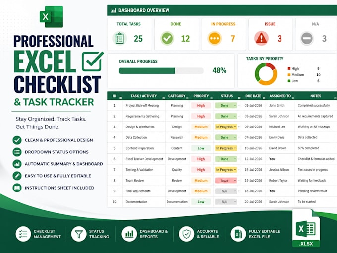 create a professional excel checklist or task tracker