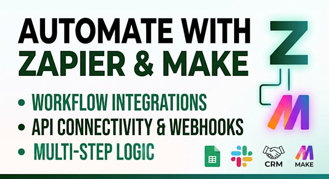 setup zapier automation, make com integration, and connect api