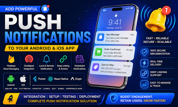 firebase onesignal app push notification in flutter react base44 android ios app