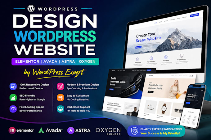 design wordpress website elementor avada astra oxyen by wordpress expert