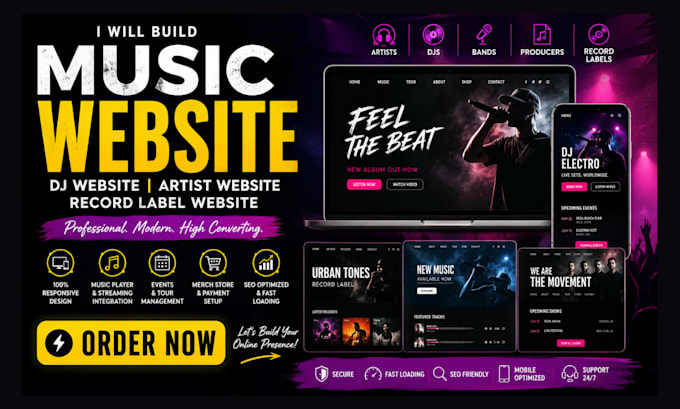 build music website, dj website, artist website, record label website