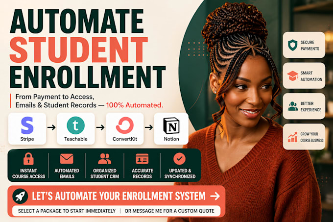 setup teachable notion convertkit stripe student enrollment CRM automation flow
