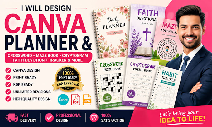 canva planner, crossword, maze book, cryptogram puzzle, faith devotion, tracker