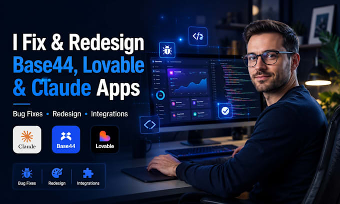 redesign,migrate claude ai, website bug fixes cleanup broken integration, base44