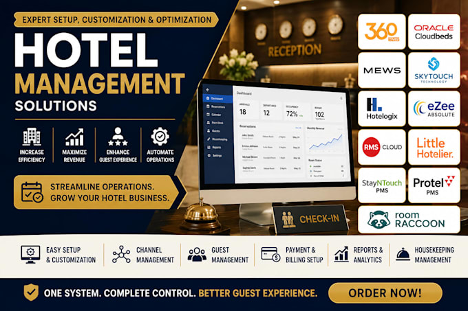 setup hotel management 360hms oracle cloudbeds mews skytouch hotelogix ezee