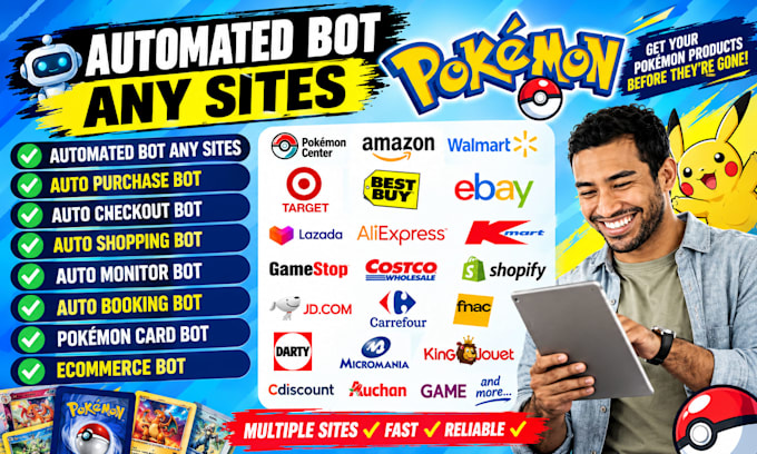 do auto purchase bot, amazon bot, pokemon bot, checkout bot, lazada bot, buying