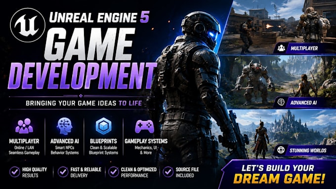 develop unreal engine 5 game with blueprint, ai and multiplayer