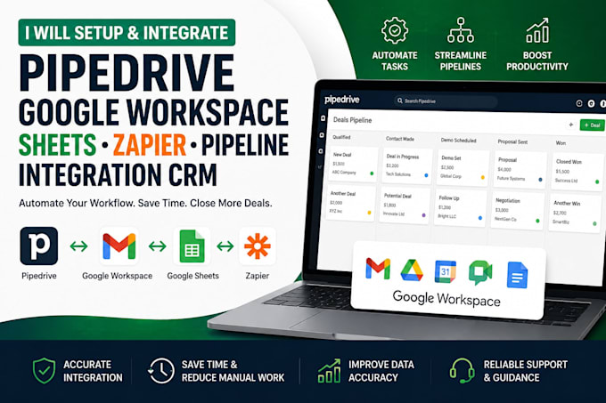 setup pipedrive google workspace sheets zapier pipeline integration CRM