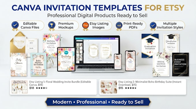 create canva invitation templates for etsy digital products with mockups