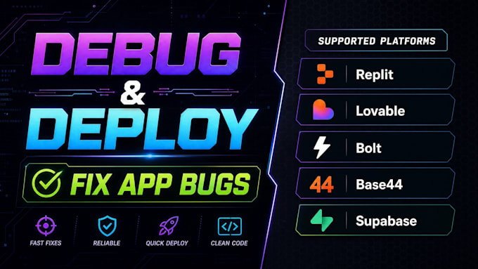 fix vibe coded app bugs debug replit lovable bolt base44 supabase deploy