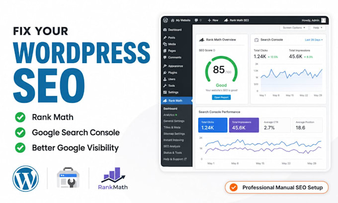 optimize wordpress SEO, fix google search console issues and rank math setup