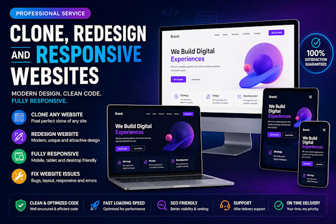 develop, clone, redesign, and fix responsive websites