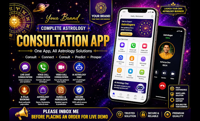 develop a flutter astrology consultation app with chat video call and ai