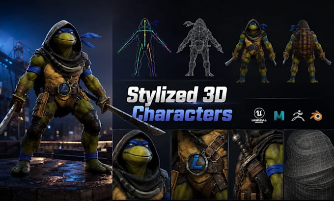 create stylized 3d character models, rigging and game ready unreal assets