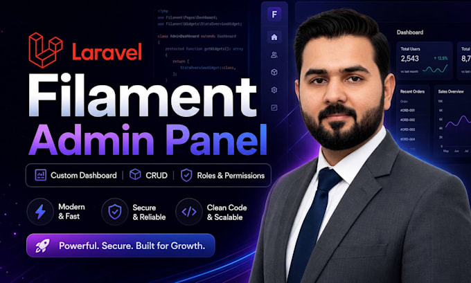 develop laravel filament admin panel and dashboard