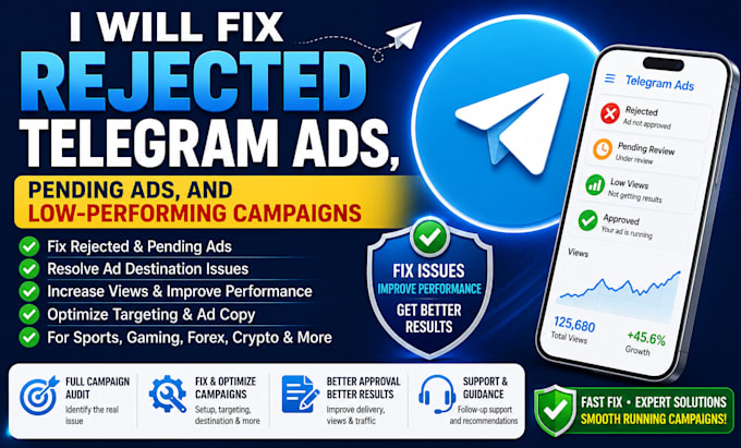fix rejected telegram ads, pending ads, and low performing campaigns