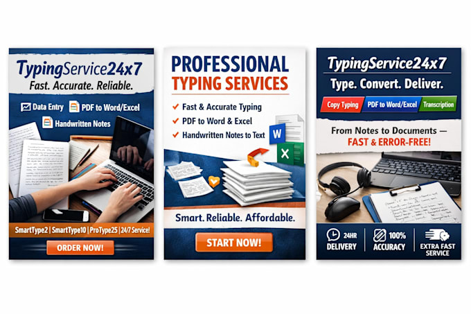 do fast and accurate typing service, notes, data