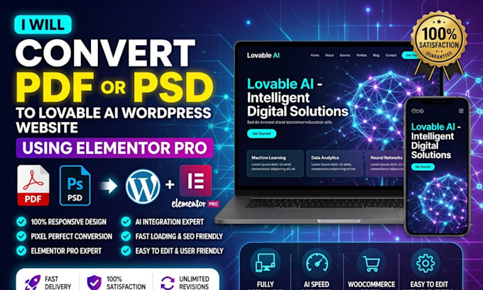 convert pdf to elementor PSD file to wordpress lovable ai to wordpress elementor