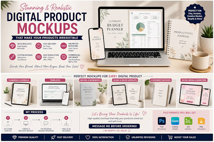 create realistic mockups for digital products and planners