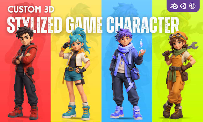 create stylized 3d game character models with rigging and animation