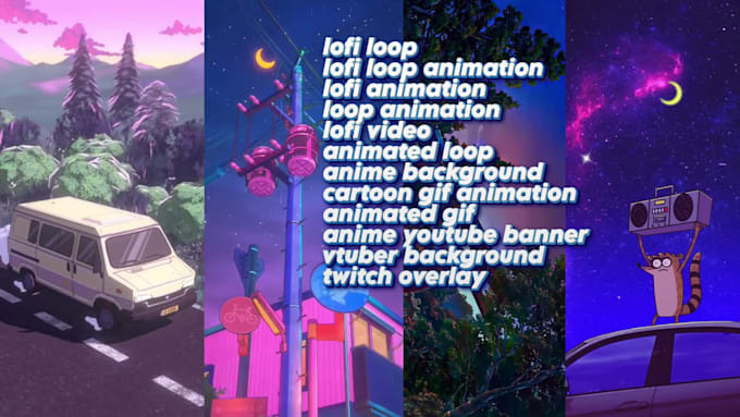 create lofi loop animation, animated loop, lofi video and anime background