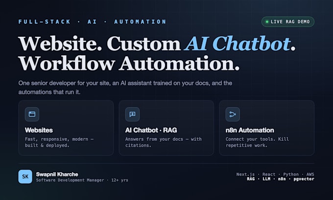 develop a website, ai chatbot with rag, and n8n automation workflows