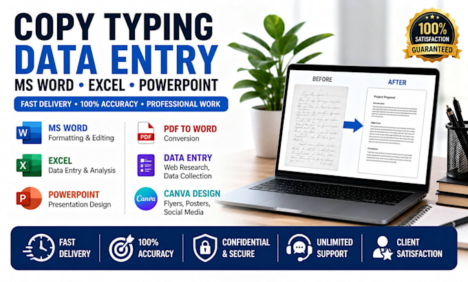 do copy typing, data entry, and microsoft office tasks