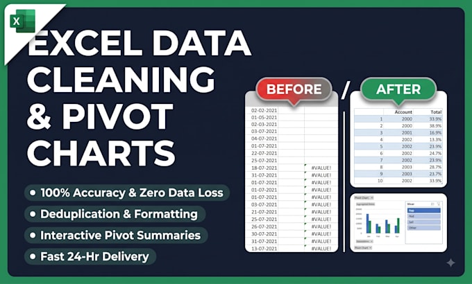 do excel data cleaning, formatting and pivot tables and charts
