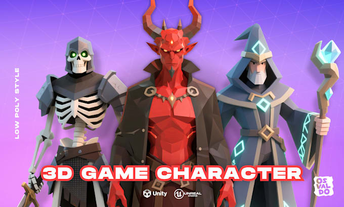 create 3d low poly character modeling, rigging and animation for game