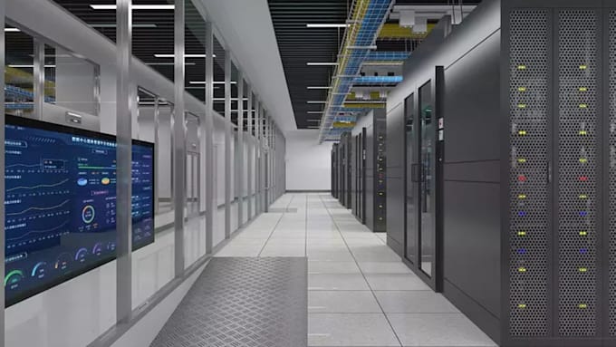 create 3d cgi warehouse data center with 3d interior rendering