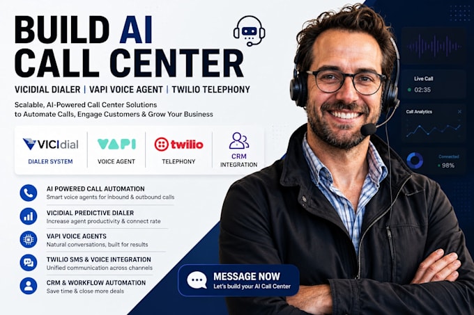 build ai call center, vicidial dialer, vapi voice agent, twilio telephony system
