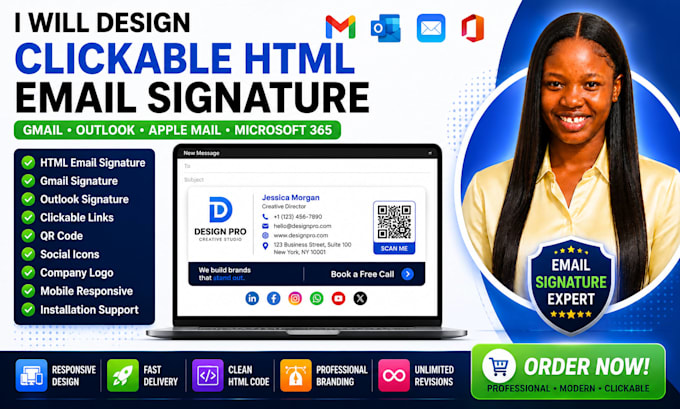 design professional clickable HTML email signature