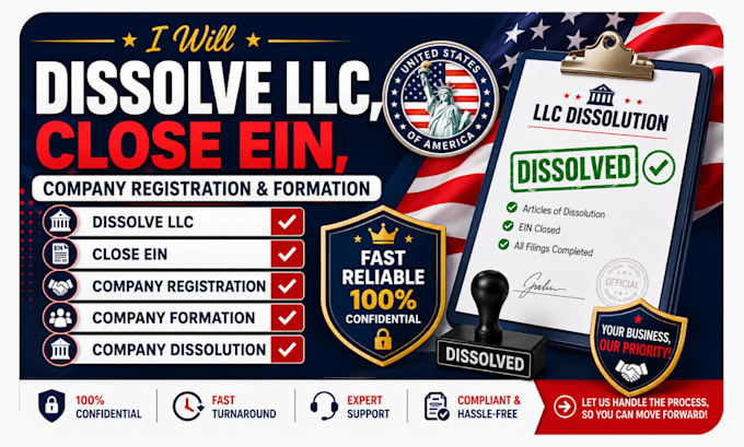 dissolve llc, close ein, company formation and file dissolution in any US state