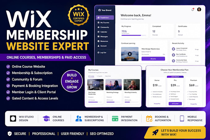 build wix membership website with online courses, community and subscriptions