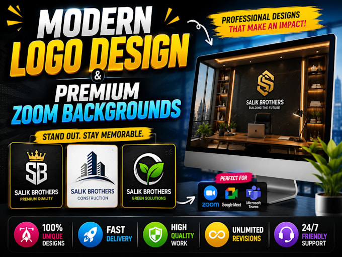 make modern logo design and premium zoom backgrounds