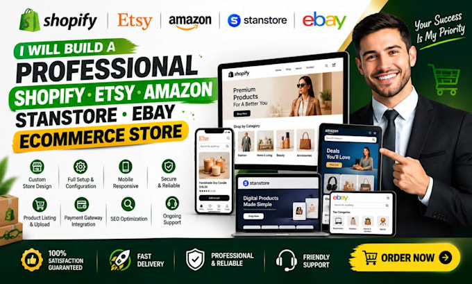 build a professional shopify etsy amazon stanstore ebay ecommerce store