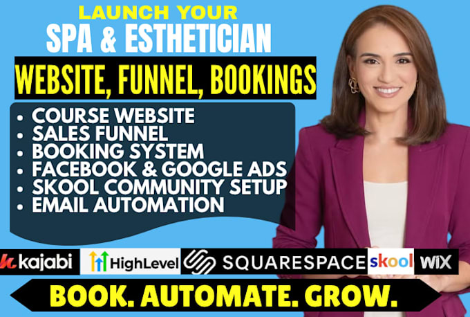 setup spa esthetician website squarespace booking appointment wix skool funnel