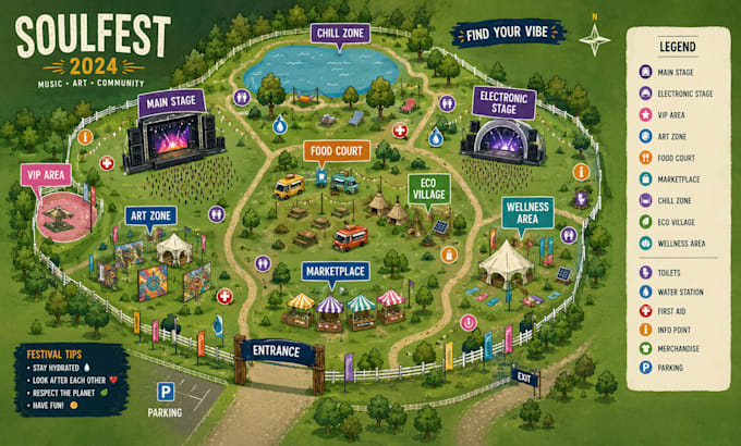 draw a vector map, festival maps in illustrator