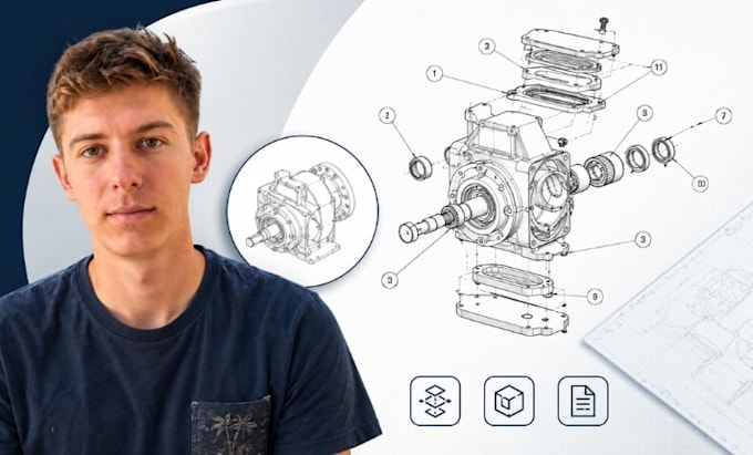 assembly instruction drawing, exploded view, technical illustration cad pro