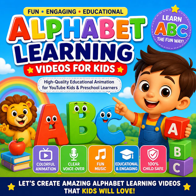 create fun kids alphabet learning videos, abc educational animation