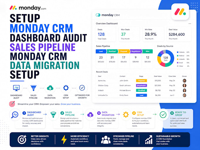 setup monday crm dashboard audit sales pipeline monday crm data migration setup