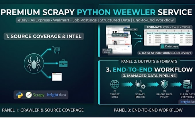build a python scrapy web crawler for ebay aliexpress walmart job scraping