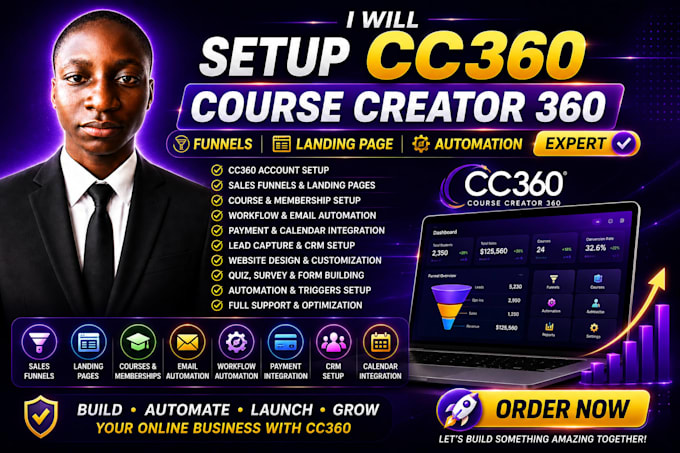 setup cc360 course creator 360 funnels landing page automation expert