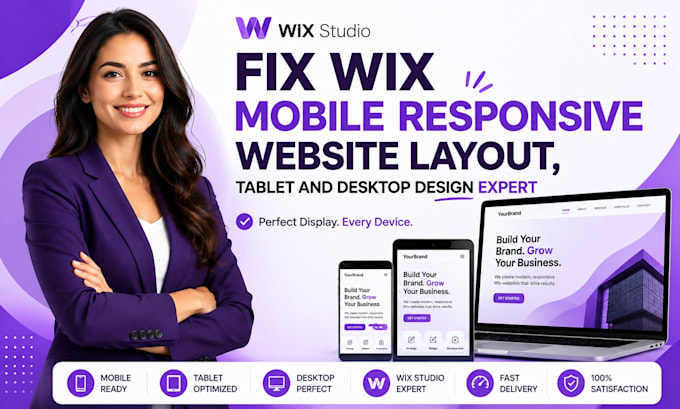 fix wix mobile responsive website layout, tablet and desktop design expert