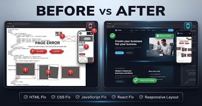 fix HTML CSS javascript react website bugs
