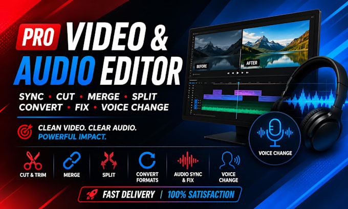 pro video and audio editor sync cut merge split convert fix voice change